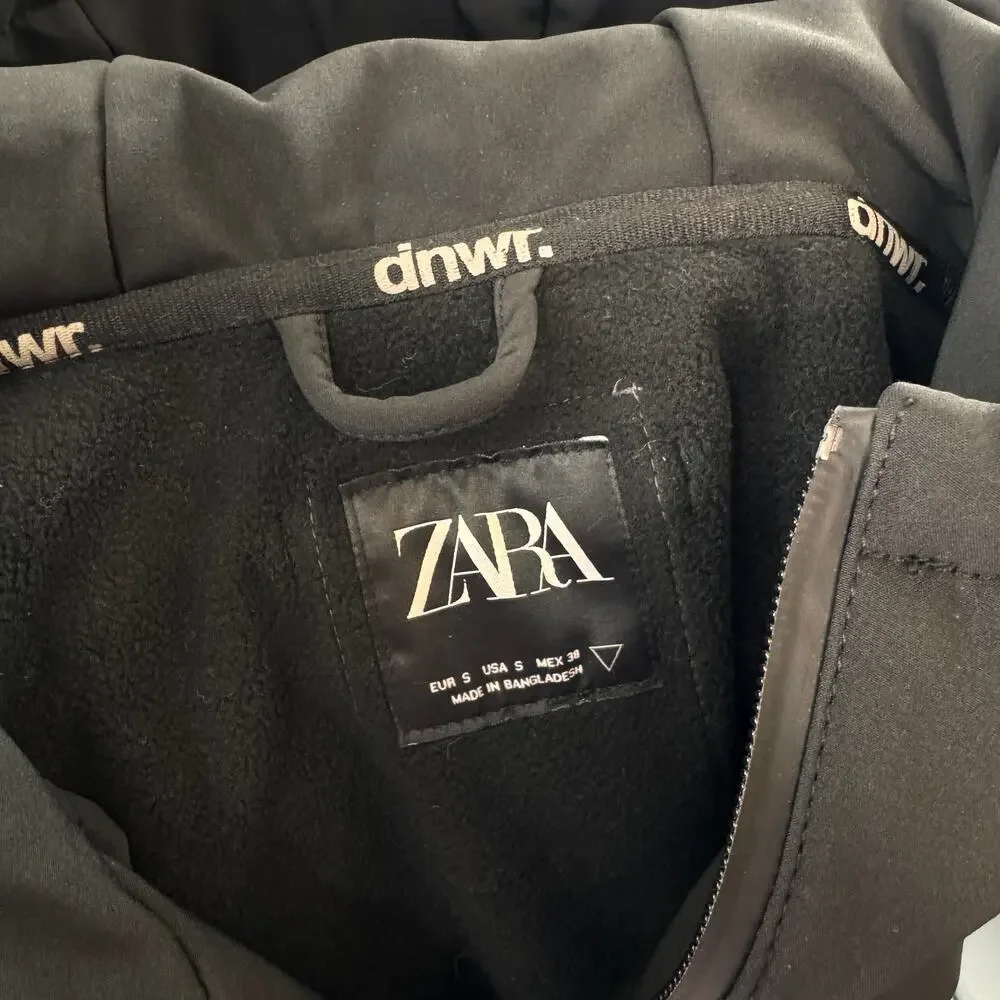 ZARA Men's DNWR Black Windbreaker Hooded Fleece Lined 1/4 Zip Pullover Small S